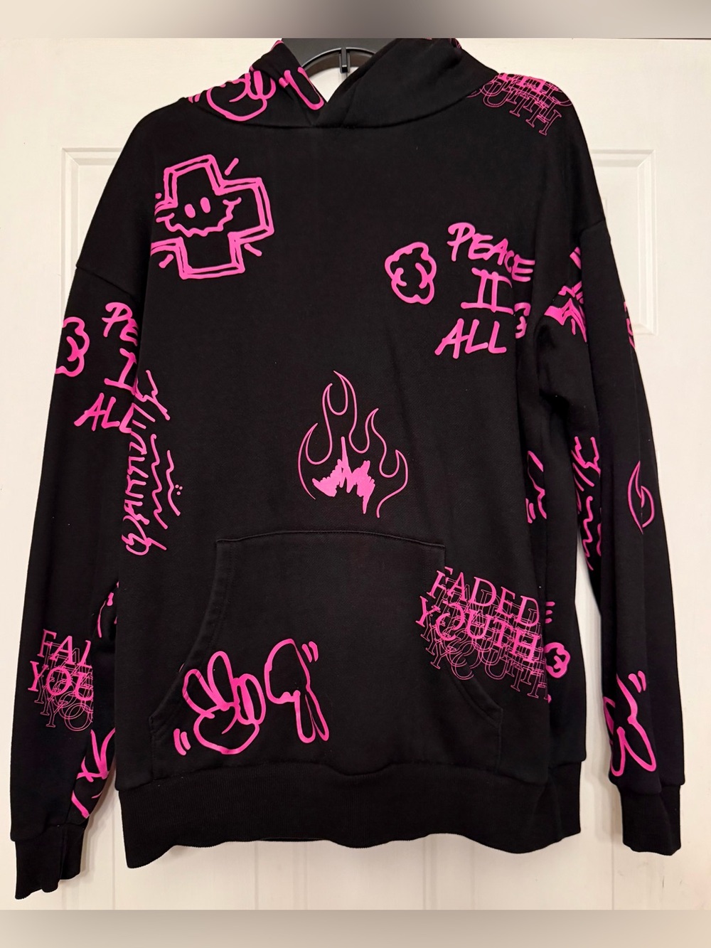Pacsun Mens Black & Pink Graphic Hoodie & Jogger Sweat Set - Streetwear - Medium - Picture 2 of 7